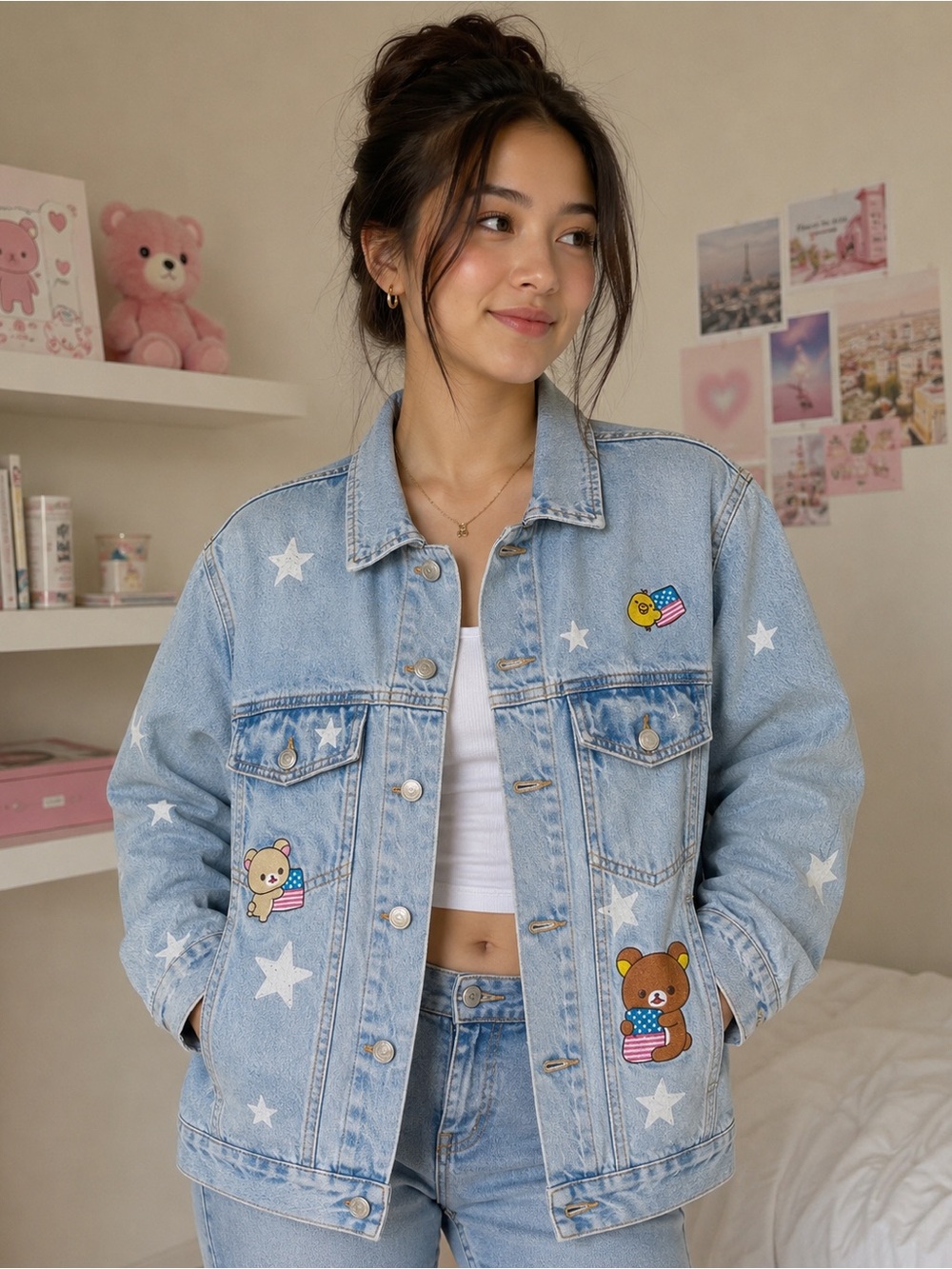 Rilakkuma | 20th Anniversary USA Tour Jean Denim Jacket with Patches Small